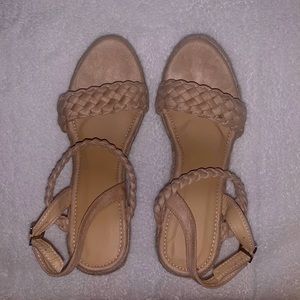 Tan, size 8, braided wedges.